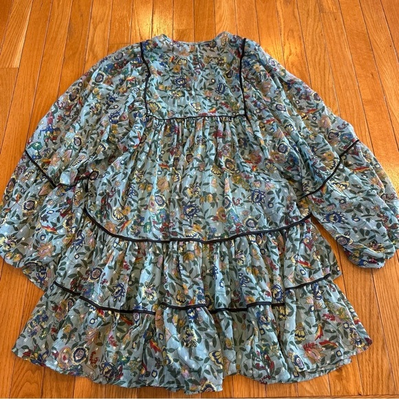 Free People Blue Floral Vibrant Romantic Bohemian Swinging Flowy Dress Sz Small - Picture 9 of 9